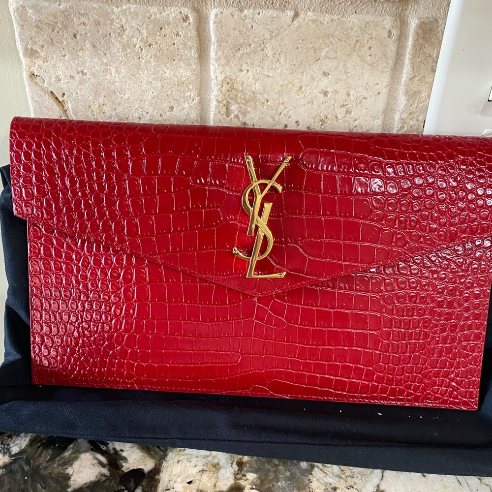 YSL embossed croc